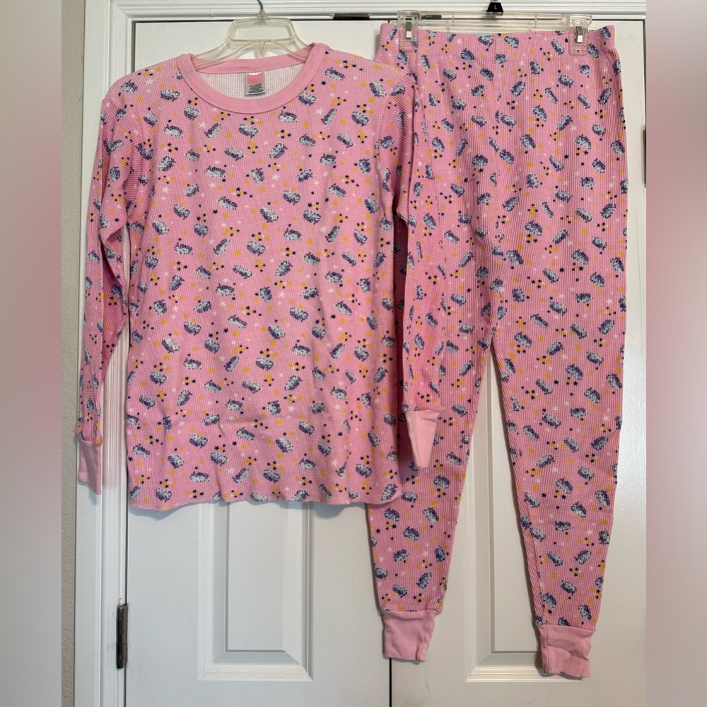 💕Tru-Fit SZ XL Pink Thermal Set w/ANGEL Printed all Over Long Sleeve Long Pants